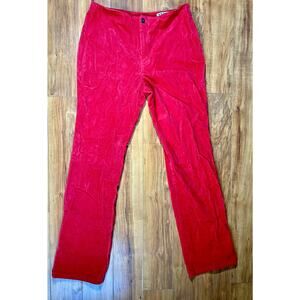 Vintage 90s Womens AMI Wide Leg Pants 12 Red Corduroy High Rise Stretch Boho Y2K